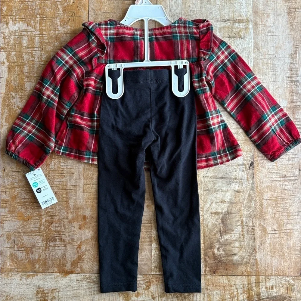 NWT Carter’s Plaid Top with Black Leggings 2t